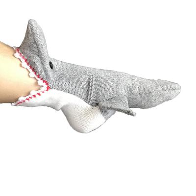 China Shark Pattern Breathable Knitted Socks Autumn And Winter Gray Shark Floor Socks Medium Tube Wool Socks for sale