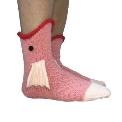 China Breathable Christmas Knitted Crocodile Socks Autumn And Winter Warm Cartoon Fish Red Posted Floor Socks Medium Tube Wool Socks for sale