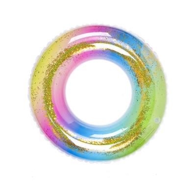 China Perfect For /Kids Personal Size Adult Use Durable Inflatable PVC Rainbow Swim Ring With Gold Glitter Pool Tube for sale