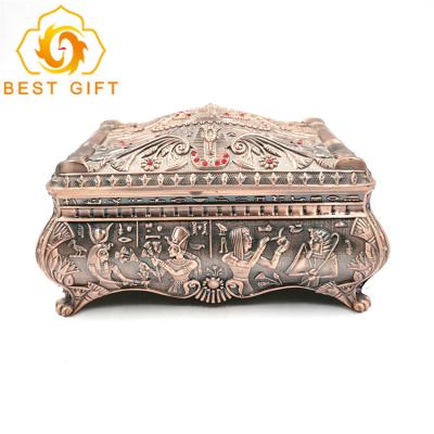 China Custom Vintage Metal Trinket Box Gold Glass Geometric Copper Ring Jewelry Box From Europe for sale