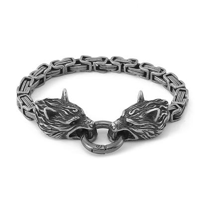 China Steel Bracelet Viking Bracelet Fashion Good Quality from Viking Jewelry For Sale Stainless Wolf Head Link Kings Chain from norse jewelry for sale