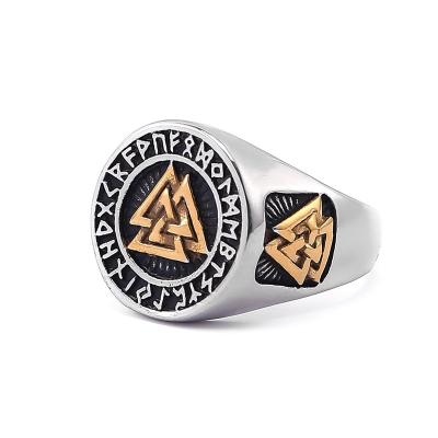 China Traditional Viking Jewelry Stainless Steel Valknut Ring For Men Professional Viking Norse Jewelry Factory for sale