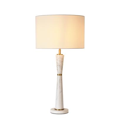 China Modern slim luxury copper table lights metal marble side table lamps for bedroom for sale