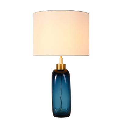 China Modern Ocean Blue Colored Glass Chandelier Vase Shade Bed Room Lighting Table Lamp for sale