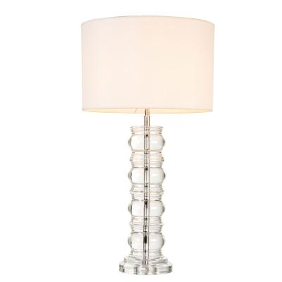 China Modern Unique Clear Column Crystal Glass Table Lamps for Living Room Lamp with Fabric White Line for sale