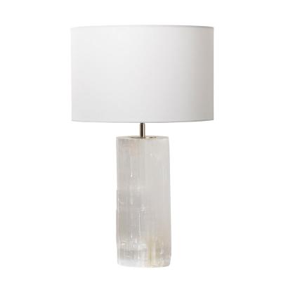 China Contemporary Antique Brass Style Luxury White Alabaster Cylinder Modern Design Low Table Lamp For Guest Room for sale