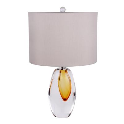 China Unique Design Contemporary Crystal Hand Blown Glass Table Lamp in Amber with Gray Lampshade Murano Glass Table Lamps for Bedroom for sale