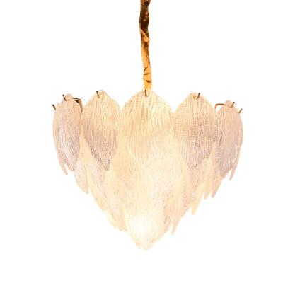 China Modern Feather Crystal Glass Ripple Leaf Chandelier for Hotel Villa Kitchen Home Living Room for sale