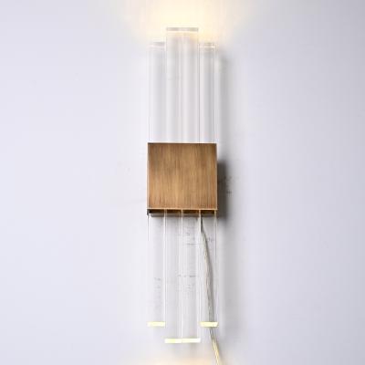 China Modern Antique Brass Hotel Wall Light Gold Columns Acrylic Wall Lamp for sale