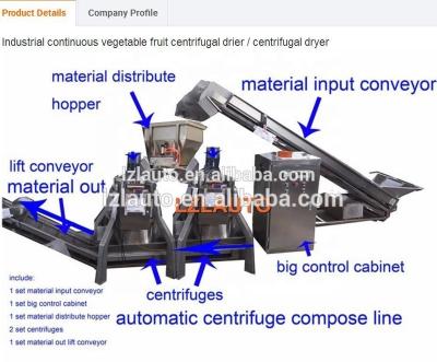 China Fruit Vegetable Vegetable Fruit Continuous Centrifugal Dewatering Machine for sale