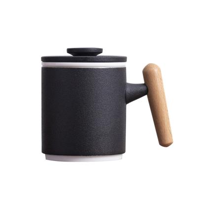 China Viable Wholesale Custom Modern 11oz Gray Black White Ceramic Tea Mug With Infuser Lid Gift Box for sale