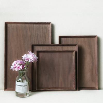 China Custom Luxury Rectangle Square Food Serving Home Storage Organize Restaurant Cafe Food Serving Walnut Tray for sale