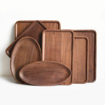 China Custom Luxury Modern Natural Rustic Nutty Serving Food Sushi Food Fruit Dessert Coffee Serving Wooden Tray for sale