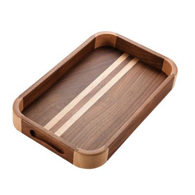 China Wholesale Custom Kitchen Food Serving Home Decorative Rustic Wooden Cafe Food Serving Walnut Tray for sale