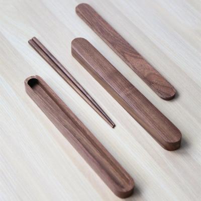 China Wholesale Custom Viable Logo Luxury Gift Reusable Natural Walnut Rustic Wooden Chopsticks With Case for sale