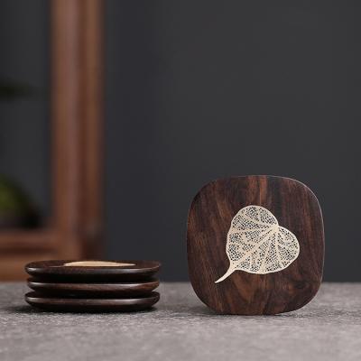 China Viable Wholesale Custom Engrave Logo Luxury Natural Rustic Square Ebony Wood Coaster Set for sale