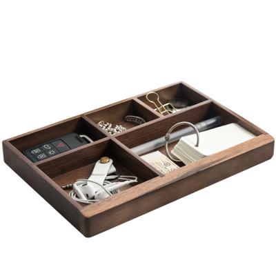 China Walnut Home School Office Stationary Luxury Jewelry Storage Wooden Tray Cosmetic Organizer for sale