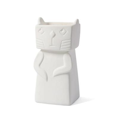 China Nordic Rustic White Vase Cat Animal Unique Ceramic Flower Modern Home Decor Wholesale Minimalist for sale