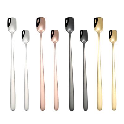 China Viable Wholesale Silver Rose Gold Coffee Spoon Black 15cm Square Stainless Steel Tea Desert for sale