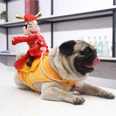 China Viable Fashion Cosplay Funny Pet Clothes Bridegroom Mammon Dog Riding Costume With Hat Maker for sale