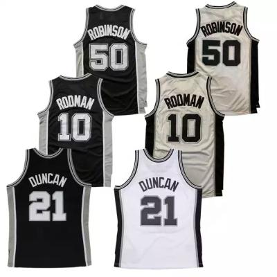 China 1988-89 Antibacterial San Antonio Retro Spurs 50 Robinson 21 Duncan 10 Rodman Stitched Throwback Classic Basketball Jersey for sale