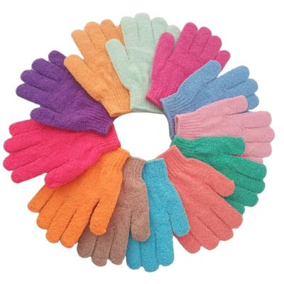 China EXFOLIATE Five Finger Wholesale Body Shower Glove Nylon Custom Scrubber Exfoliating Bath Gloves for sale