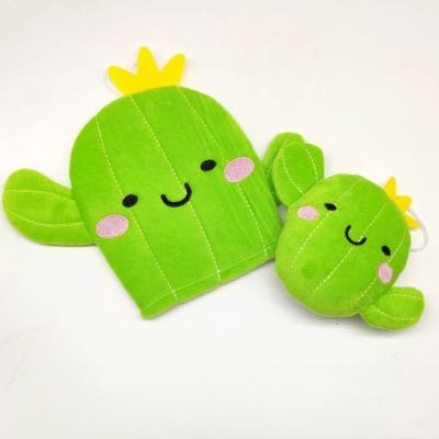 China EXFOLIATE cactus cartoon kawaii Soft Scrub Baby Bath Toy Soft Scrub Glove Sponge Set for sale