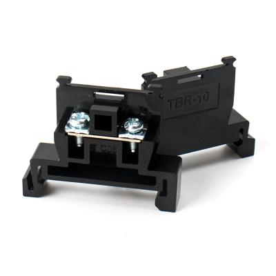 China Black Wire And Cable Junction Din Rail Terminal Block Brass Conductor TBR-10 Din Rail Mounted Screw Terminal Block for sale