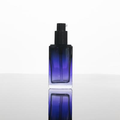 China Cosmetic Quality Guarantee Square Gradient Blue Black Refill Body Lotion Bottle for sale