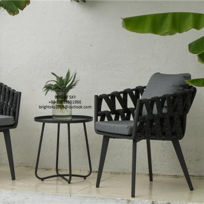 China Modern hot selling small round coffee table rattan chair set outdoor furniture 1+2 stainless steel garden patio for sale