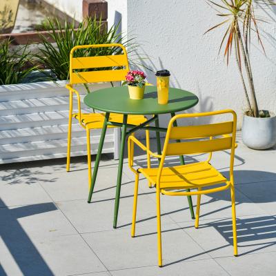 China Modern yellow green outdoor dining chair table set modern luxury metal garden cafe park colorful furniture commercial restaurant for sale