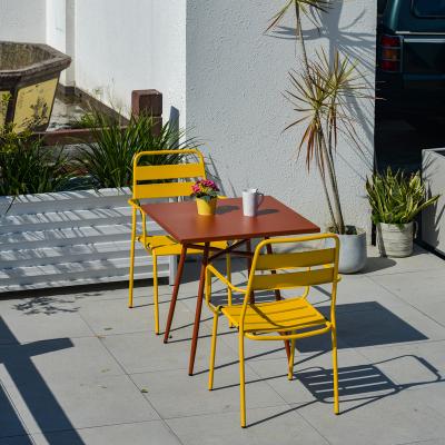 China Modern Round Red Yellow Furniture Stackable Metal Chair Set Outdoor Round Colorful Dining Square Rectangular Table for sale