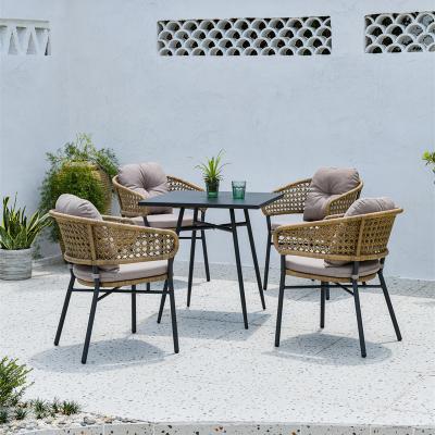 China Modern outdoor aluminum coffee table furniture and chair table tea table set 4 seater 70cm waterproof rattan chair simple design for sale