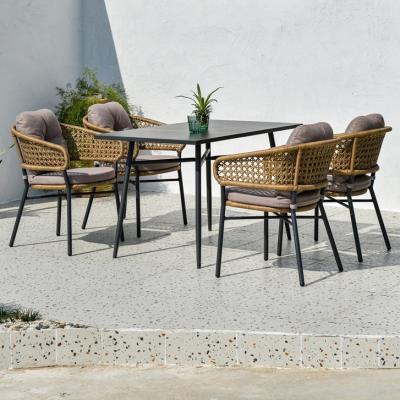 China Mental Outdoor Modern Furniture Rattan Lounger Garden Furniture Set Patio Dining Table And Waterproof Chair Modern Simple Design for sale