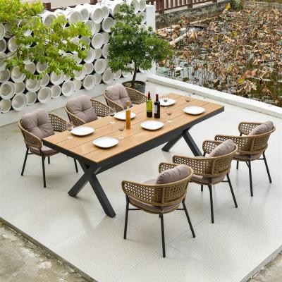 China Modern All Weather Indoor Outdoor Furniture Dining Set New Design Garden Porcelain Patio Sale Table Aluminum Plastic Rattan Wood Chair for sale