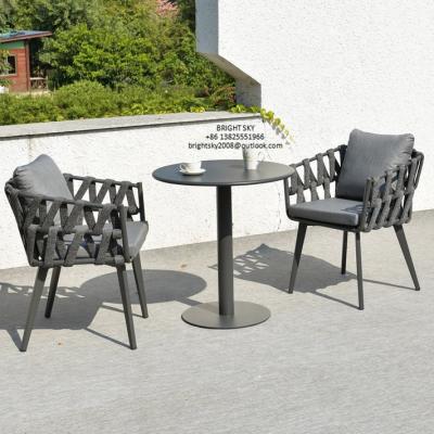 China Modern Coffee Table Stainless Steel Table Garden Rattan Chair Set Waterproof Table Gray Color for sale