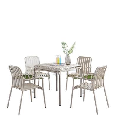 China Simple Design Modern Cafe Furniture Colorful Outdoor Garden Furniture 4 Seat Cast Aluminum Chairs And Table for sale