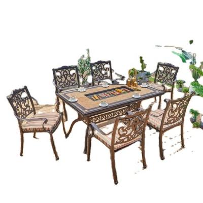 China Modern BBQ Table and Chair Set SeLuxury Furniture Outdoor Garden Dining Comfortable Cast Aluminum Chair Bistro Set for sale