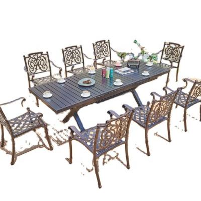 China Modern Luxury Aluminum Outdoor Metal Patio 9-Piece Bistro Set Garden Furniture Set Dining Chair Tea Table for sale