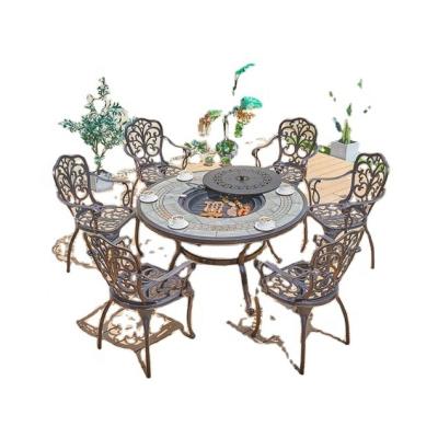 China Hot Sale Modern Classic Outdoor Cast Aluminum Patio Garden Furniture Table Set Round BBQ Table BBQ Grill Table for sale