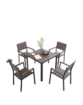 China Modern Outdoor Cafe Furniture Black Aluminum Table And Chairs With Plastic Wood Patio Garden Sets for sale