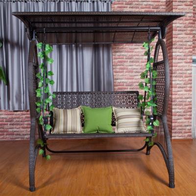 China Modern Rattan Double Seat Swing Chair Frame Aluminum Wicker Outdoor Hanging Garden Leisure Furniture for sale