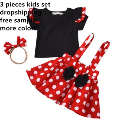 China Free Sample Sale Dropshipping Anti-pilling Three-Piece Set Kids Summer Fashion Sleeveless Shorts Cartoon Polka Dot Hot Strapless Dress for sale