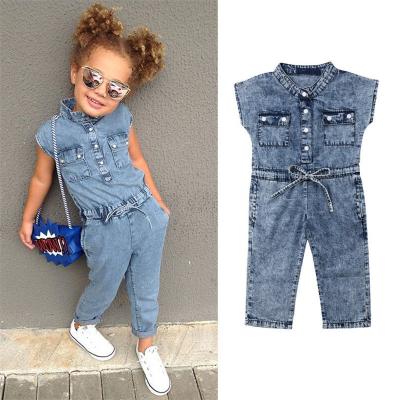 China 2021 Summer Toddler Girl Denim Overalls Fashion Sleeveless QUICK DRY Washed One-Piece Pants for sale