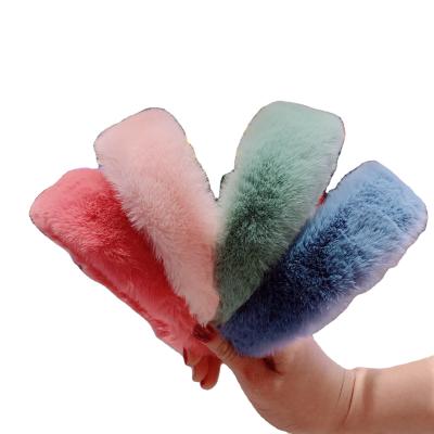 China Hair Decoration 2020 New Fashion Women Warm Hair Accessories Solid Color Thick Winter Fur Hairy Headband For Girls for sale