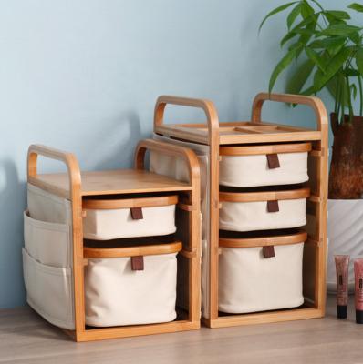 China Eco-Friendly 3 Oxford Drawer Bamboo Wooden Makeup Organizer Cosmetic Storage Box For Dressing Table Desk for sale