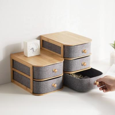 China Eco - Friendly Multi - Layer Drawer Bamboo Oxford Cloth Cosmetics Storage Box Cabinet for sale