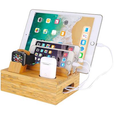 China PORTABLE PORTABLE Bamboo Wooden Organizer Charging Docking Station Charger Holder Cradle Desk Stand Compatible for sale