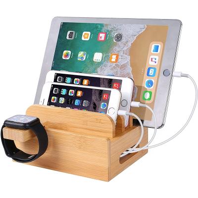 China PORTABLE PORTABLE Bamboo Wooden Organizer Charging Docking Station Charger Holder Cradle Charging Desk Stand Compatible for sale