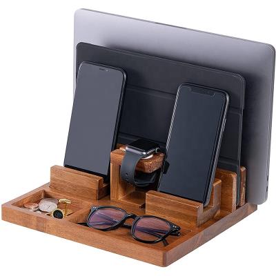 China Nightstand PORTABLE Wooden Charging Station / Organizer for Multiple Devices Including Phone Smart Watch Laptop Tablet for sale